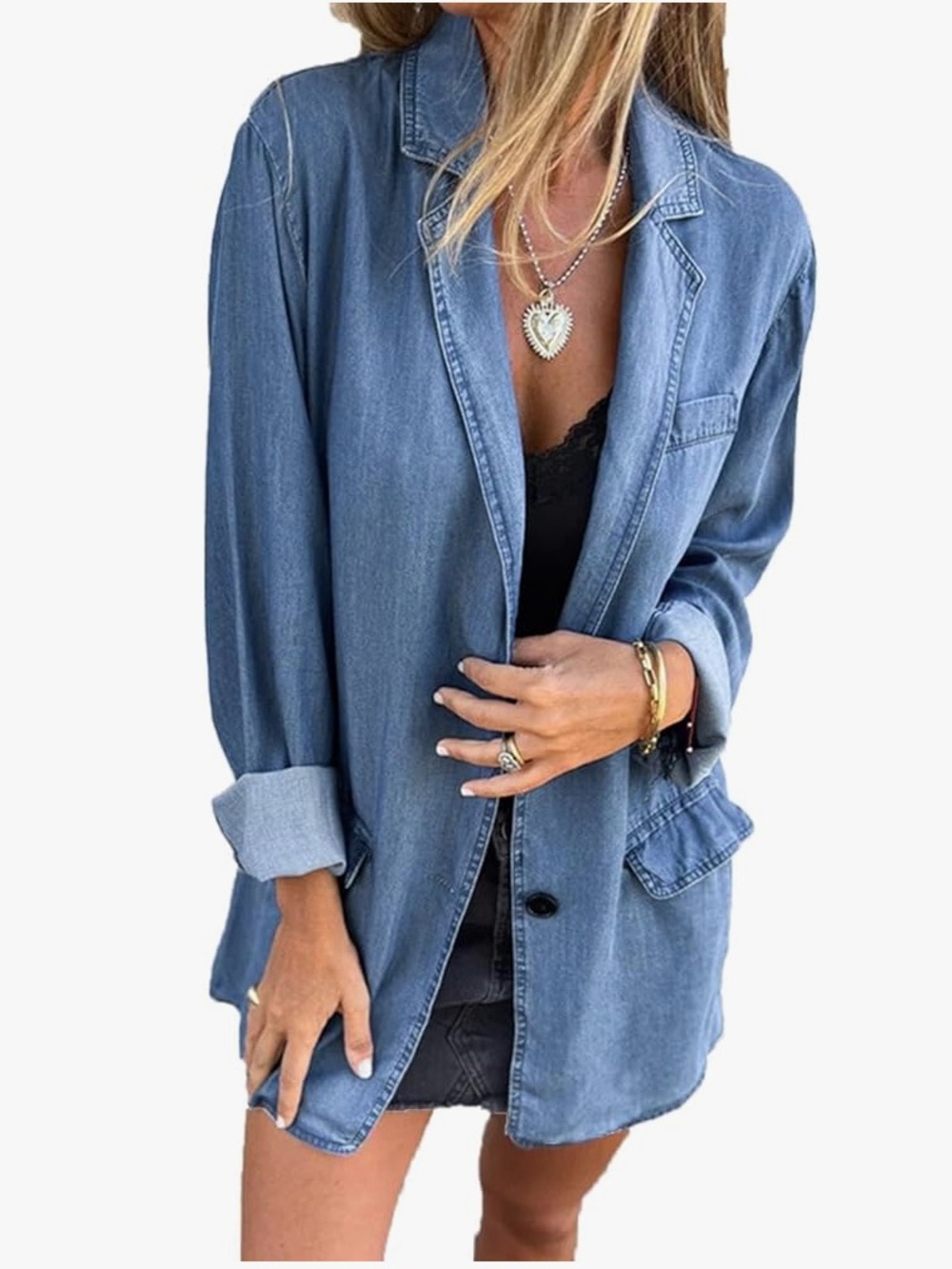Blue Blush Light Blue Denim Blazer Jacket